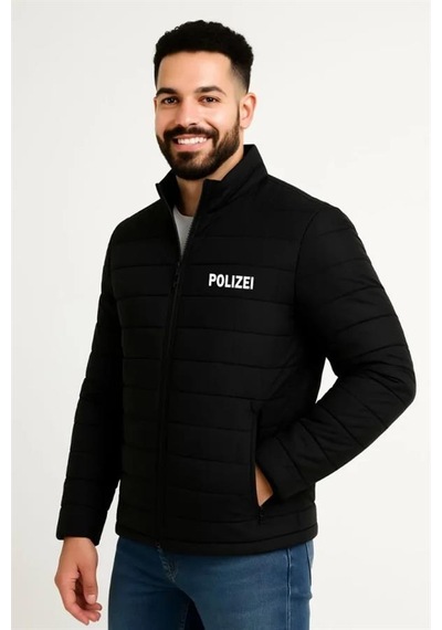 Alemdarshop Erkek Mikro Su İtici Kapitone Baskılı Astarlı Fermuarlı Bomber Mont - Siyah