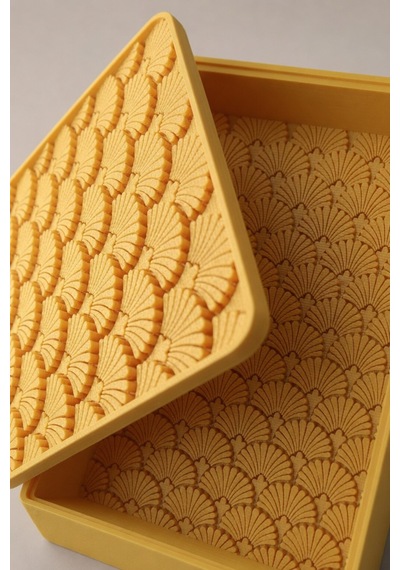 Desenli Kapaklı Dekoratif Kutu Masa Üstü Organizer Takı Aksesuar Saklama Kutusu Pla 20x12.5 Cm Sarı