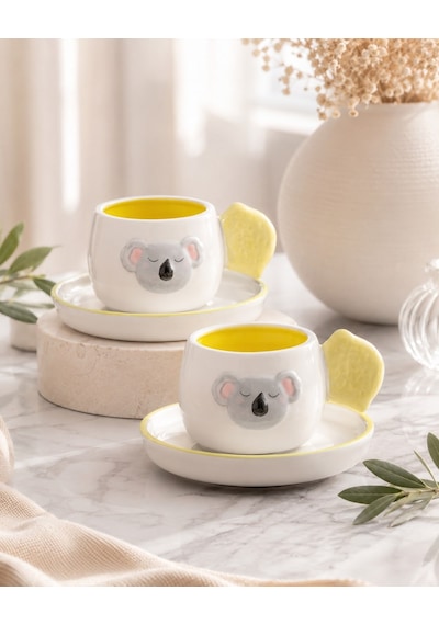 2 Kişilik Koala Porselen Kahve Fincanı Takımı 90 Ml I Onedekor-7486 Çok Renkli