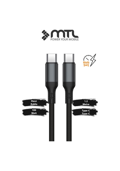 100w Pd Type-c To Type-c Hasır Örgülü Ultra Hızlı Şarj Ve Data Kablosu 1.2 Metre Mt2520