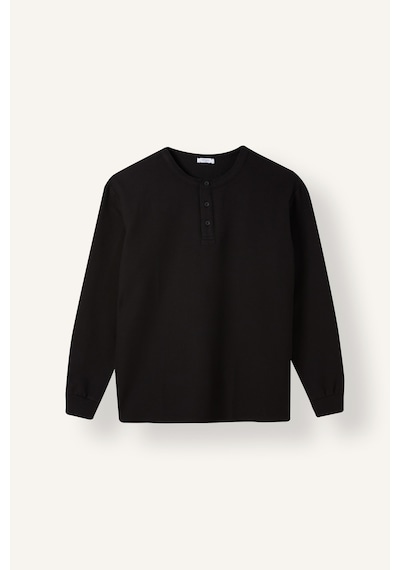 Defacto Regular Fit Waffle Dokulu Henley Yaka Uzun Kollu Basic Tişört I2067ax26aubk81 Siyah-bk81