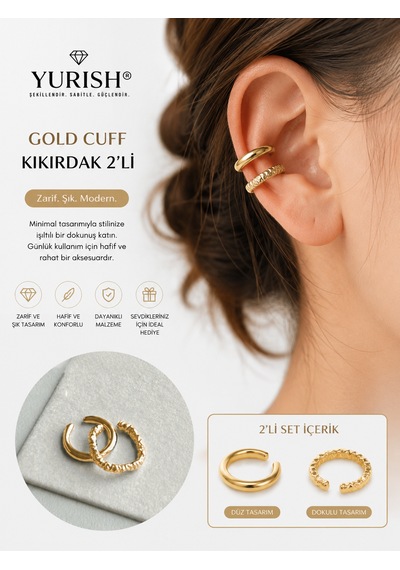 Kadın Gold Cuff Kıkırdak 2 Li