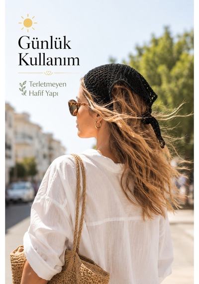 El Örgüsü Saç Bandanası Bohem Bone Yazlık Kombin Bandana Saç Aksesuarı Siyah
