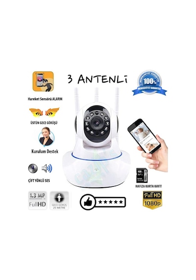 Gece Görüşlü HD 360 Derece WIFI İp Kamera Güvenlik Kamera 32 GB