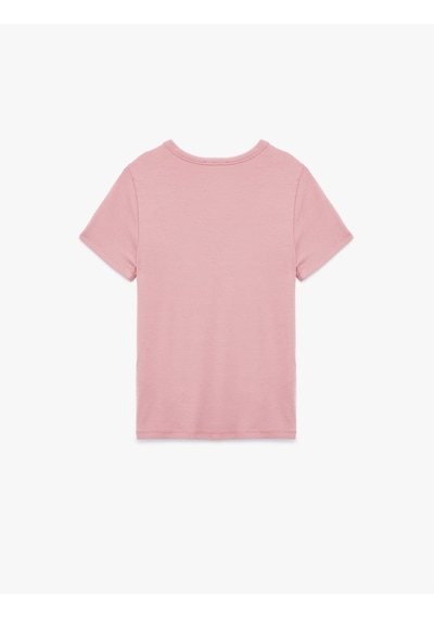 Koton Viskon Kumaş Slim Fit Kısa Kollu Bisiklet Yaka Basic Tişört Pembe 6wak50193ek Gül
