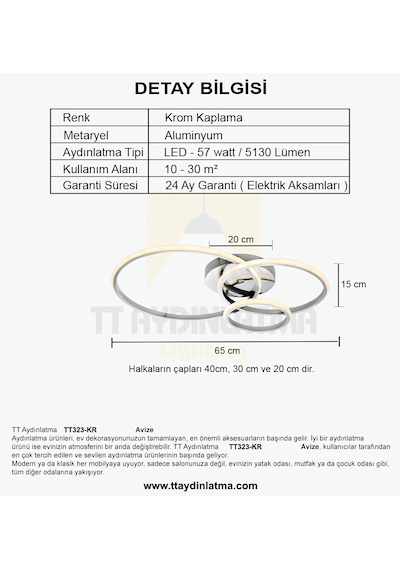 Tt323-kr Tt Aydınlatma 3 Halkalı Krom Kaplama Sarı Işık Led A Krom