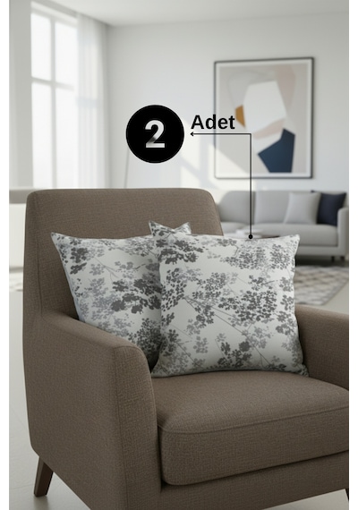 Chevron Bohem Dekoratif Punch Yastık Kırlent Kılıfı 2 Adet 45x45 Hayat Ağacı Gri 45 x 45