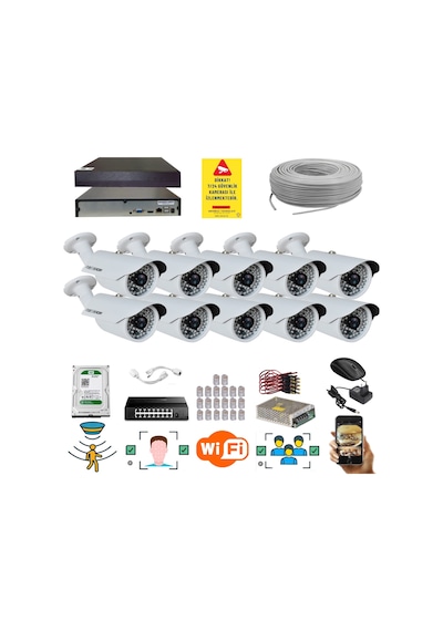 10 Kameralı Set - 5 Mp 1940p Sensör 6 Megapiksel Sony Lens Metal Kasa Ip Güvenlik Kamerası Seti