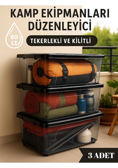 80 Litre 3 Adet Saklama Depolama Siyah