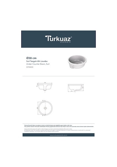 Tezgahaltı 38 Cm Turkuaz Seramik Lavabo Şık Ve Kullanışlı 508 Yeşil