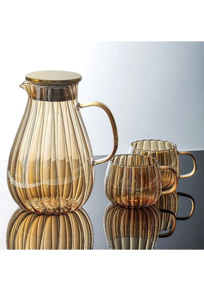 Morponi Borosilikat Cam Papatya Model Amber Sürahi 1800 Ml & 6 Adet Bardaklı