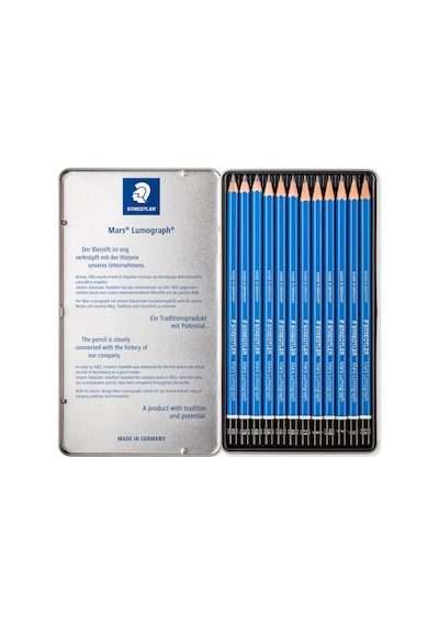 Staedtler 100 G12 Mars Lumograph Kurşun Kalem 12'li Metal Kutuda 8b, 7b, 6b, 5b, 4b, 3b, 2b, B, Hb, F, H, 2h 124-Pembe