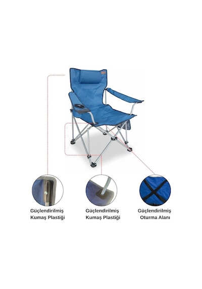 Madfox Chillseat Yastıklı Katlanabilir Kamp Sandalyesi Koyu Mavi