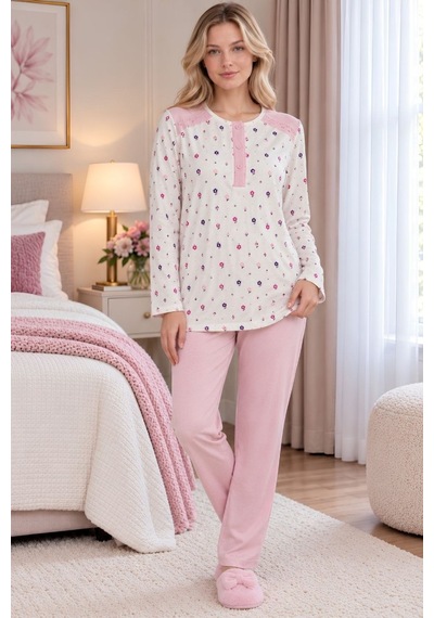 Mecit Pijama Mecit 6415 Pembe Kadın Büyük Beden Sabahlık Pijama Gecelik Set