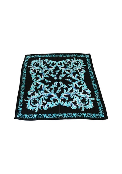 Tikitonki Etnik Çiçek Desenli Siyah Saten Eşarp - 90x90 Siyah Siyah