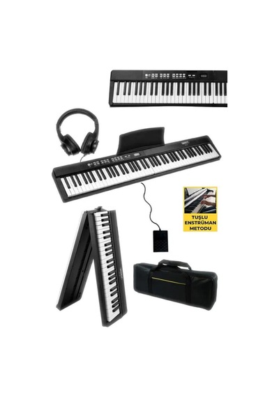 Midex PLX-80BK-H Taşınabilir Katlanır Dijital Piyano Tuş Hassasiyetli 88 Tuş BT (Sustain Kulaklık Çanta Metod)