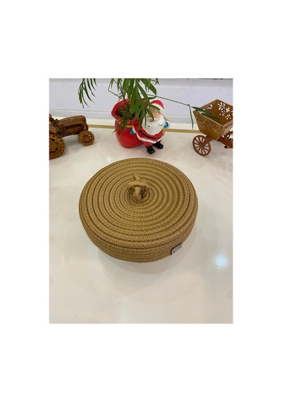 Hasır Jüt Sepet Oval Kapaklı Organizer Düzenleyici 30x20x10 Cm Jüt Hasır Jüt Hasır