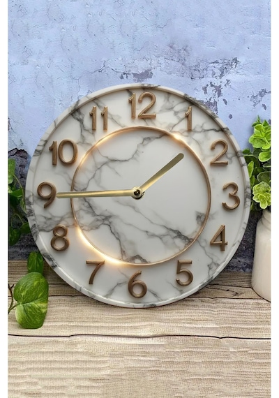 Mermer Desenli 3d Görünümlü Mdf Duvar Saati 33 Cm Şık Ve Modern Tasarım Sdw312 Renkli