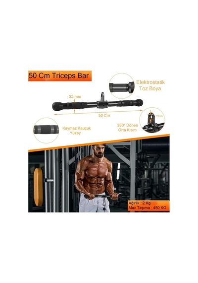 6'li Fitness Aparat Seti - Lat Pushdown - V Bar - Rowing Bar - Triceps Bar - Triceps Halatı