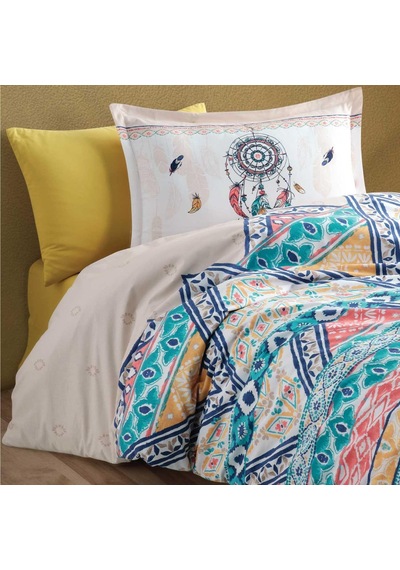 Clasy Ranforce Nevresim Takımı Tek Kişilik Boho V1 Bej