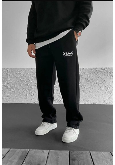 Prtnc Protonic Baskılı Oversize 3 İplik Baggy Şardonlu Eşofman Altı Siyah Legendary