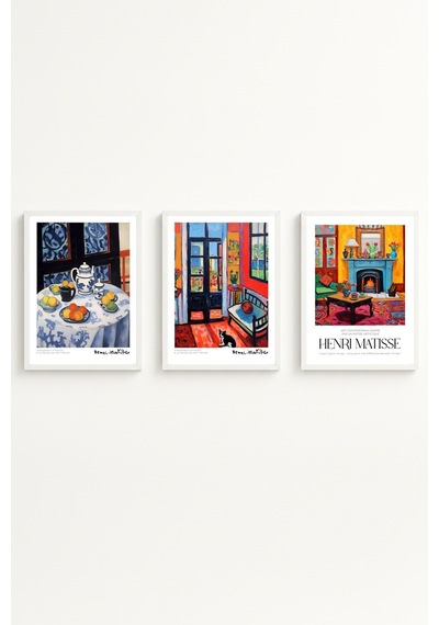 Beyaz Ahşap Çerçeveli Henri Matisse Tablo Seti Huhu540