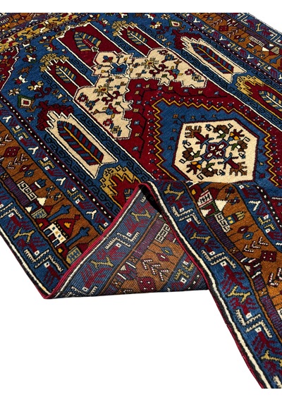 El Dokuması Yahyalı Halısı 110x190 Kırmızı Lacivert Kök Boyası Yün Halı