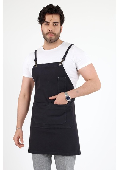 Barista Askılı Önlük Çift Cepli - Füme-12774 Füme