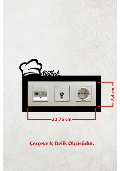 Mutfak Tasarım 3lü Dekoraitf Siyah Priz Çerçevesi İç Ölçü 22,75x8,4 Cm Mutfak Dekorasyonu