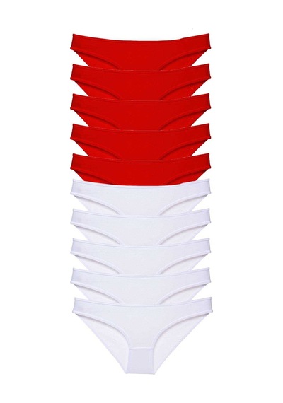 Royaleks 10 adet Süper Eko Set Likralı Kadın Slip Külot Kırmızı Beyaz RYL-EKO10015 Çok Renkli