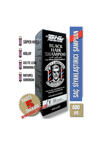 Black Hair Shampoo Siyahlaştırıcı Şampuan / Saç Sakal Beyaz Kapatıcı Şampuan 400ml.