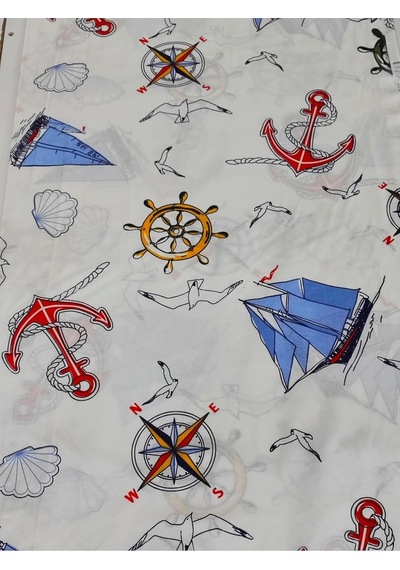 Bebek Özel Bir Metre Pamuklu Kumaş Denizci Gemi Desenli 240 Cm Eninde 100x240 Cm Çok Renkli