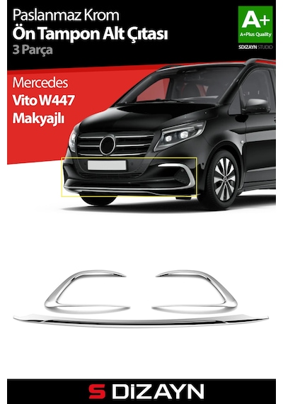 S-dizayn Mercedes Vito W447 Makyajlı Krom Ön Tampon Alt Çıtası 3 Prç. 2024 Üzeri A+ Kalite