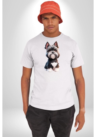 Sevimli Beyaz Gri Köpek Unisex Unisex Beyaz Organik Baskılı T-shirt Penye Yüksek Kalite Beyaz