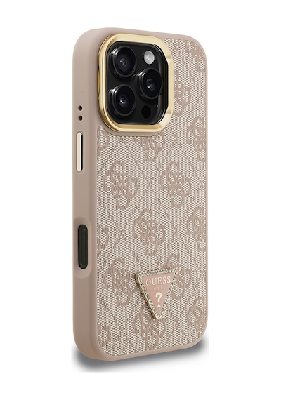 Apple Uyumlu iPhone 16 Pro Max Kılıf Guess Lisanslı Üçgen Logo 4g Desenli Kamera Standlı Kapak Pembe