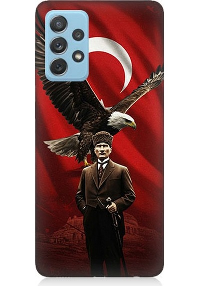 Samsung Galaxy A52 Uyumlu Kartallı Bayrak Ve Atatürk Desenli Silikon Kılıf Çok Renkli