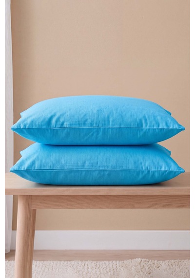 Turkuaz Mavisi %100 Pamuklu 2'li Yastık Kılıfı 50x70 Cm Mavi