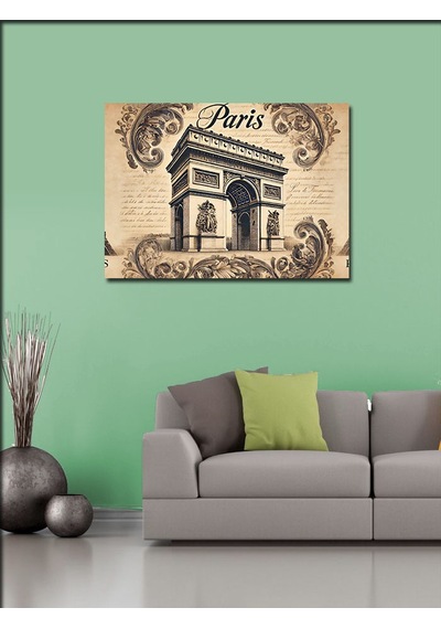 Kanvas Tablo Paris Zafer Takı Retro Çizim
