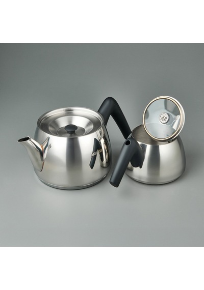 Ambosss Aquamarine Orta Boy Çaydanlık - Inox / Siyah - 1 Lt + 2,1 Lt Renkli