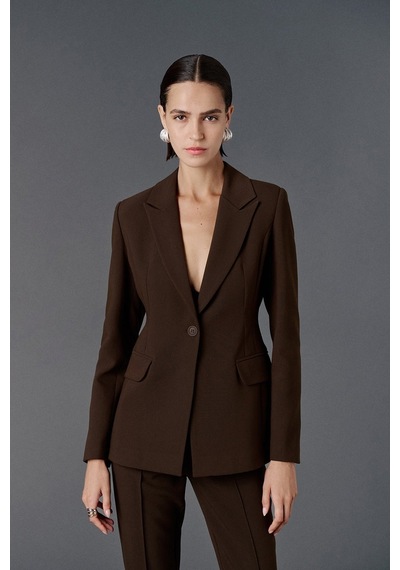 Vatkalı Fitted Kesim Blazer Ceket-20469 Kahverengi