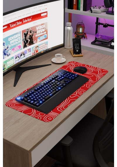 Kırmızı Beyaz 70x30 Xl Taraftar Gaming Oyuncu Mouse Pad Kaymaz Taban Büyük Fare Altlığı Topography