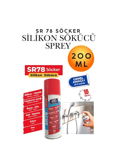 Silikon Sökücü Sprey 200 Ml - Derz, Etiket, Yapışkan, Conta Leke Ve Kalıntı Temizleyici Sprey - Mutfak Banyo Cam Metal Yüzeyler İçin Hızlı Etkili Temizlik Solüsyonu Fayans Banyo Derz Temizleme Sprey