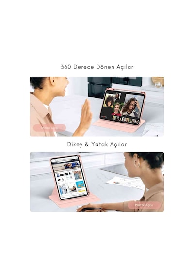 Apple Uyumlu iPad Air 13 2025 M3 Çip 360 Dönebilen Yatay Dikey Standlı Fuchsia Pino Tablet Kılıfı Kılıf