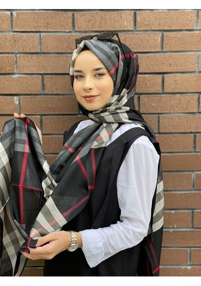 Burberry Şal Siyah Kırmızı Siyah