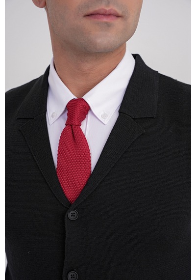 Slim Fit Ceket Yaka Düğmeli Siyah Yünlü Triko Yelek Try 012 Siyah