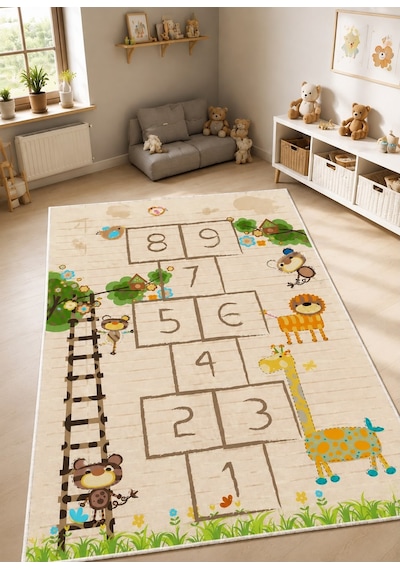 STY Home Seksek Çocuk Oyun Halısı Kaymaz Makinede Yıkanabilir Eğitici Bebek Ve Çocuk Odası Halısı Oyun78 Krem