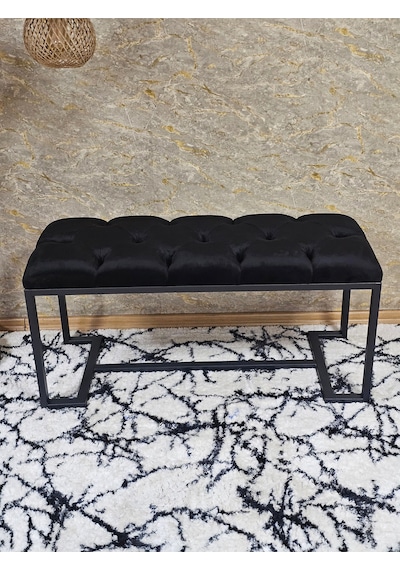 Zafir Siyah Boyalı - L - Ayaklı 100 Cm X 38 Cm Oturak - Bench - Makyaj Taburesi - Makyaj Oturak Siyah