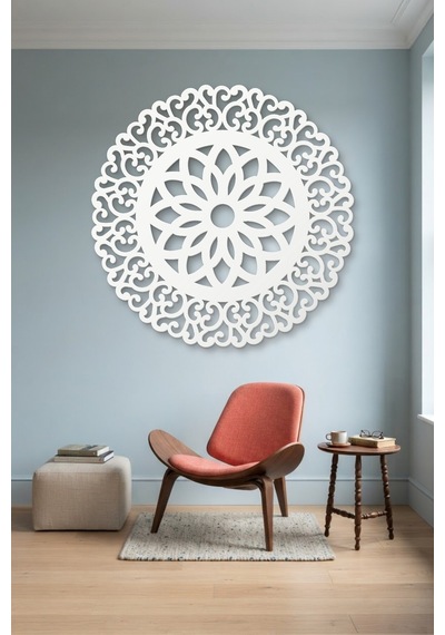 Lotus Mandala Metal Duvar Tablosu - Duvar Sanatı - Duvar Dekoru - Beyaz