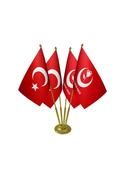 Masa Üstü Büyük Birlik Partisi Bayrağı Türk Bayrağı Dörtlü Pirinç