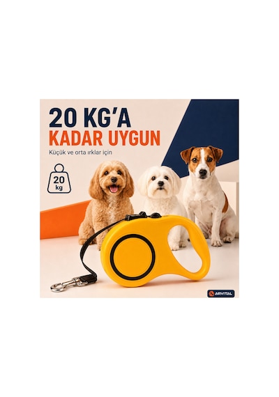 3 Metre Otomatik Uzayan Köpek Gezdirme Tasması Stoplu Geri Çekilebilir Çok Renkli